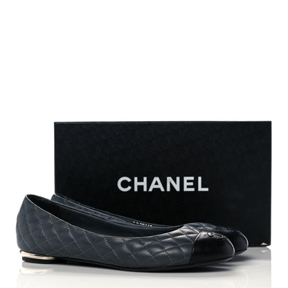 Chanel Lambskin Quilted Cap Toe CC Ballerina Flats 38 Charcoal Black 11 of 11