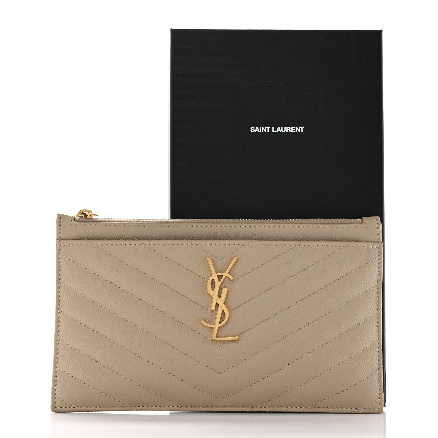 Saint Laurent Grain De Poudre Chevron Monogram Bill Pouch Sea Salt 13 of 13