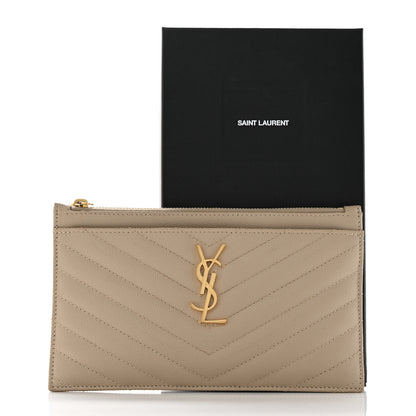 Saint Laurent Grain De Poudre Chevron Monogram Bill Pouch Sea Salt 13 of 13
