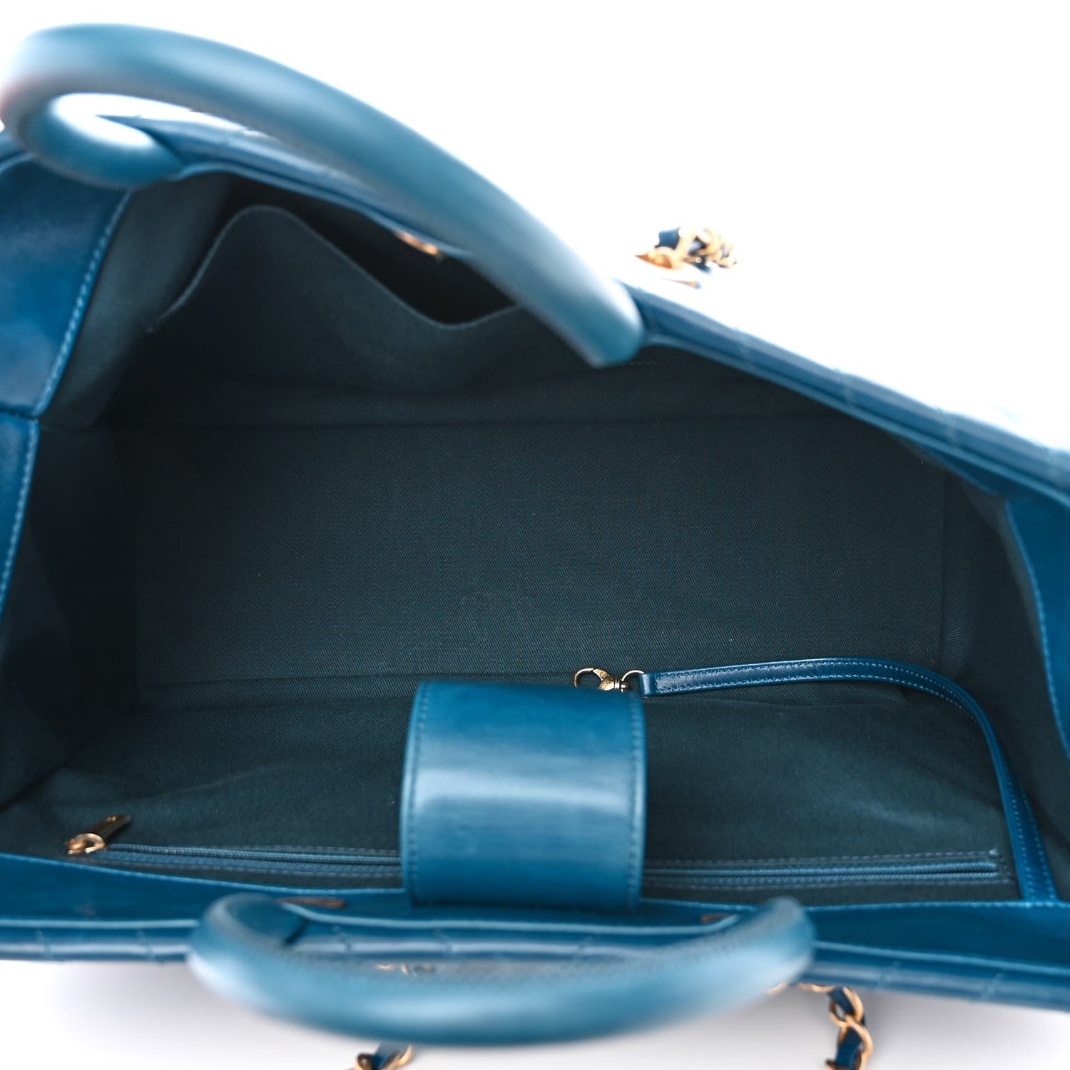 Chanel Aged Calfskin Chevron Large Coco Handle Shopping Tote Blue 7 of 16