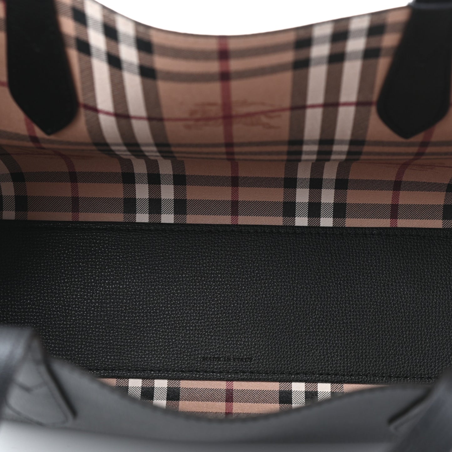 Grainy Calfskin Haymarket Check Medium Reversible Tote Black