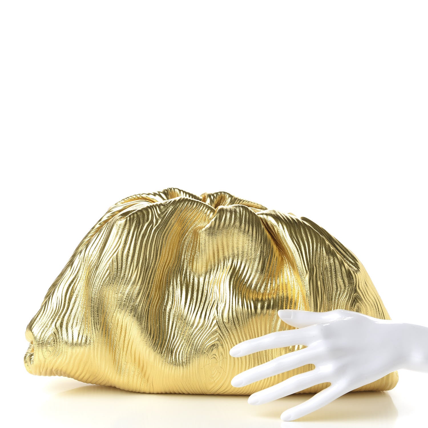 Bottega Veneta Metallic Bark Calfskin Embossed The Pouch Oversized Clutch Oro 2 of 9