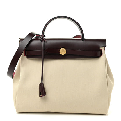 Hermes Military Toile Vache Hunter Herbag Zip Retourne 31 PM Beton Rouge Sellier 2 of 11