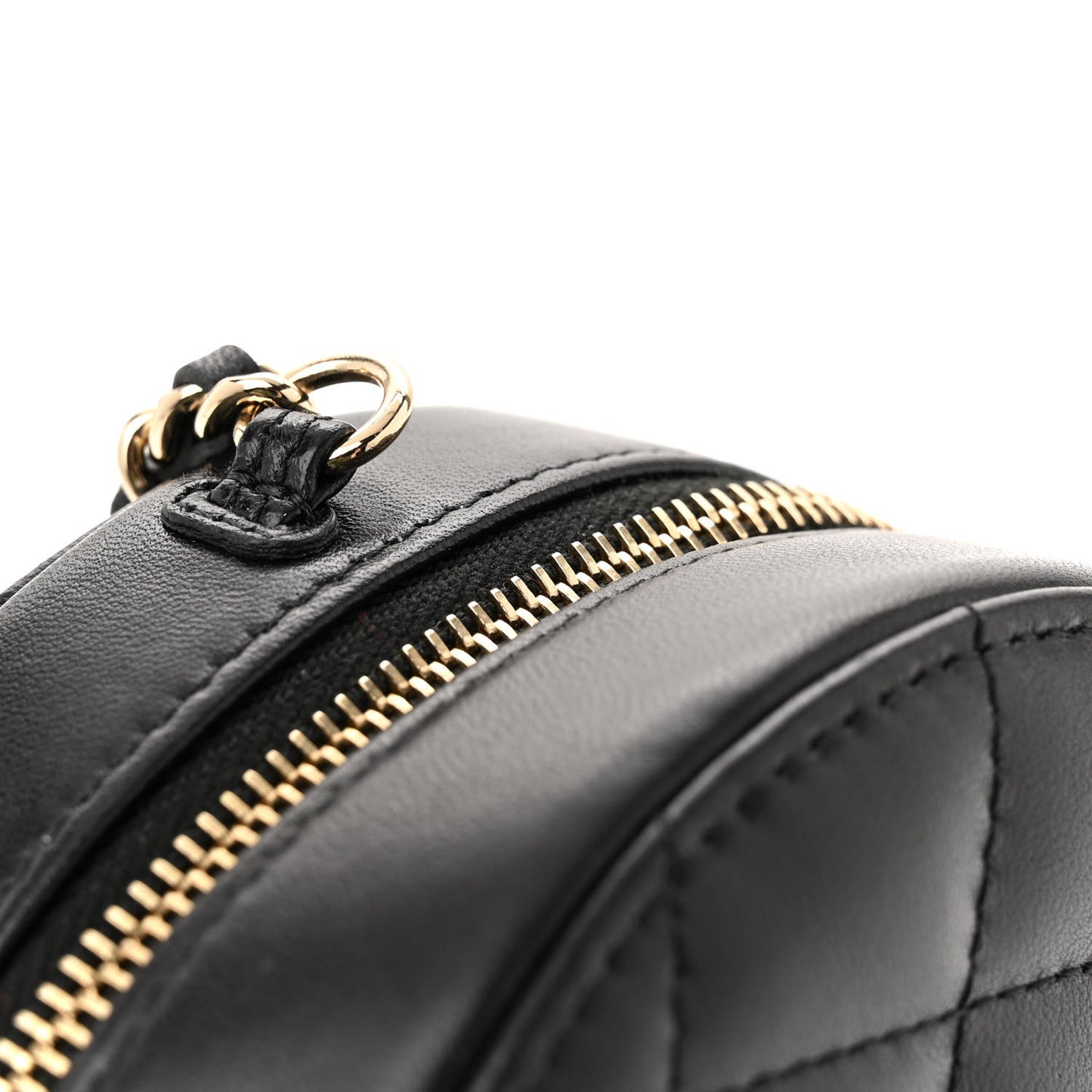 Lambskin Quilted Large CC Round Clutch With Chain Black