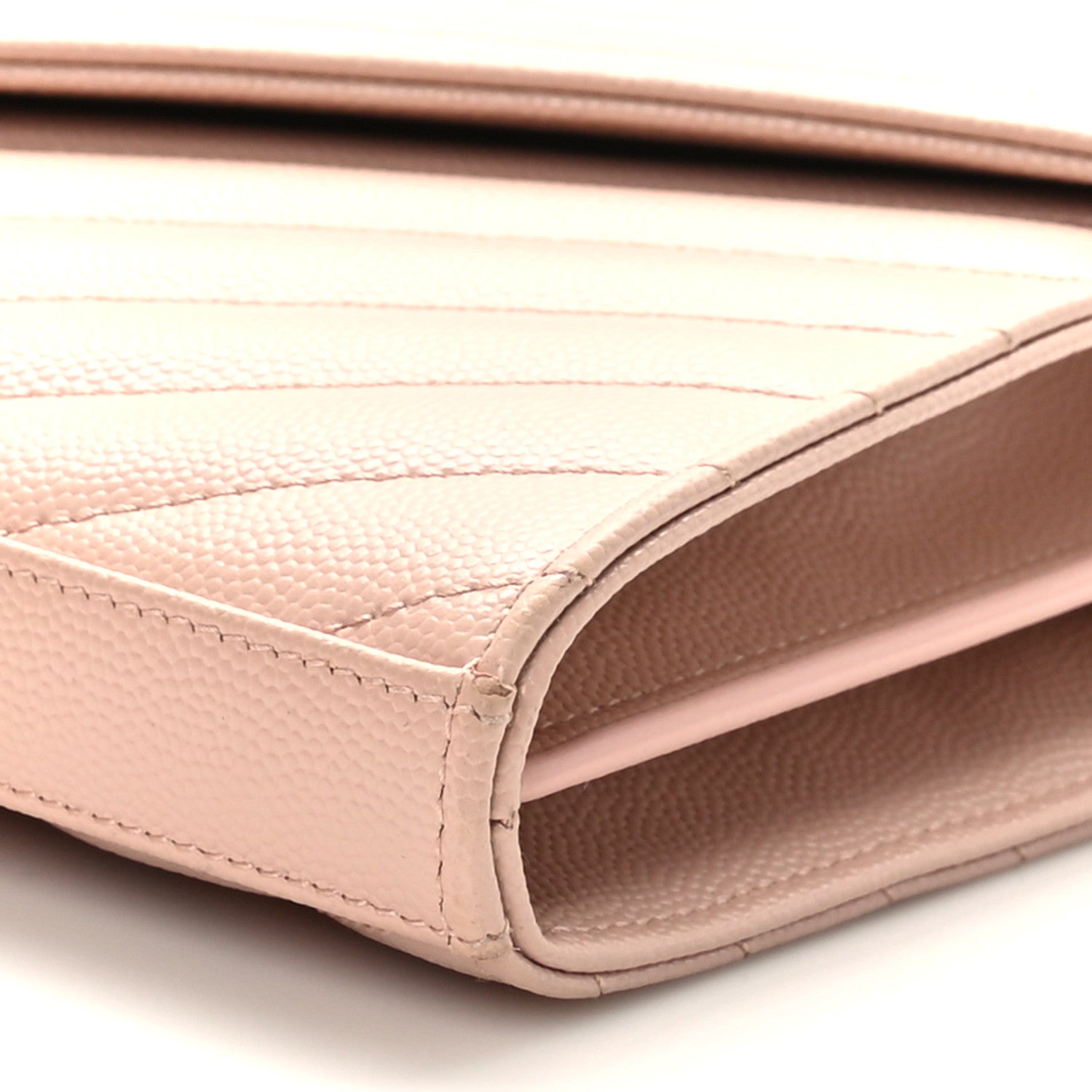 Saint Laurent Grain De Poudre Matelasse Chevron Monogram Chain Wallet Pale Pink 10 of 10