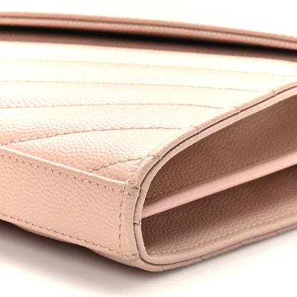Saint Laurent Grain De Poudre Matelasse Chevron Monogram Chain Wallet Pale Pink 10 of 10