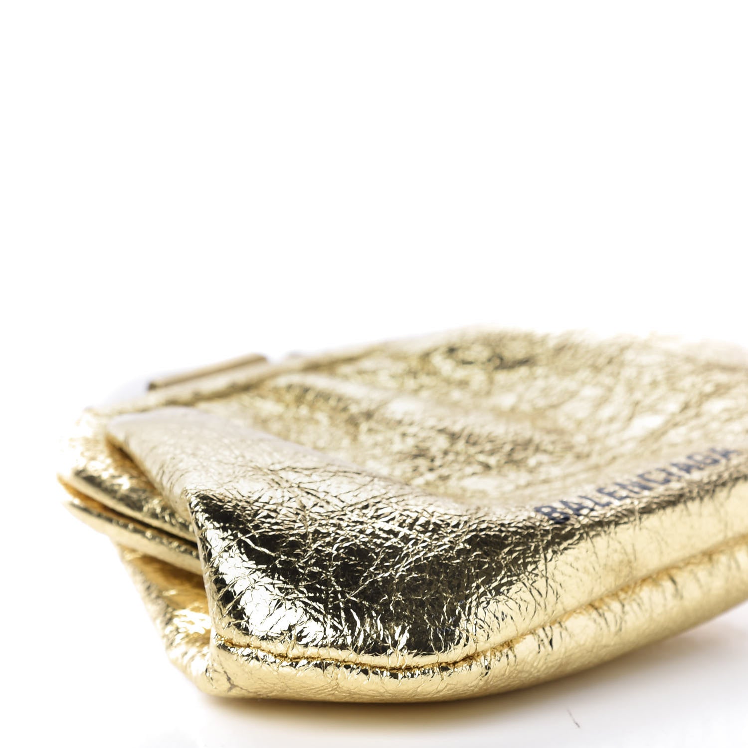 Balenciaga Metallic Textured Calfskin Logo Cloud Coin Purse With Strap Gold 11 of 14