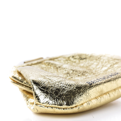Balenciaga Metallic Textured Calfskin Logo Cloud Coin Purse With Strap Gold 11 of 14