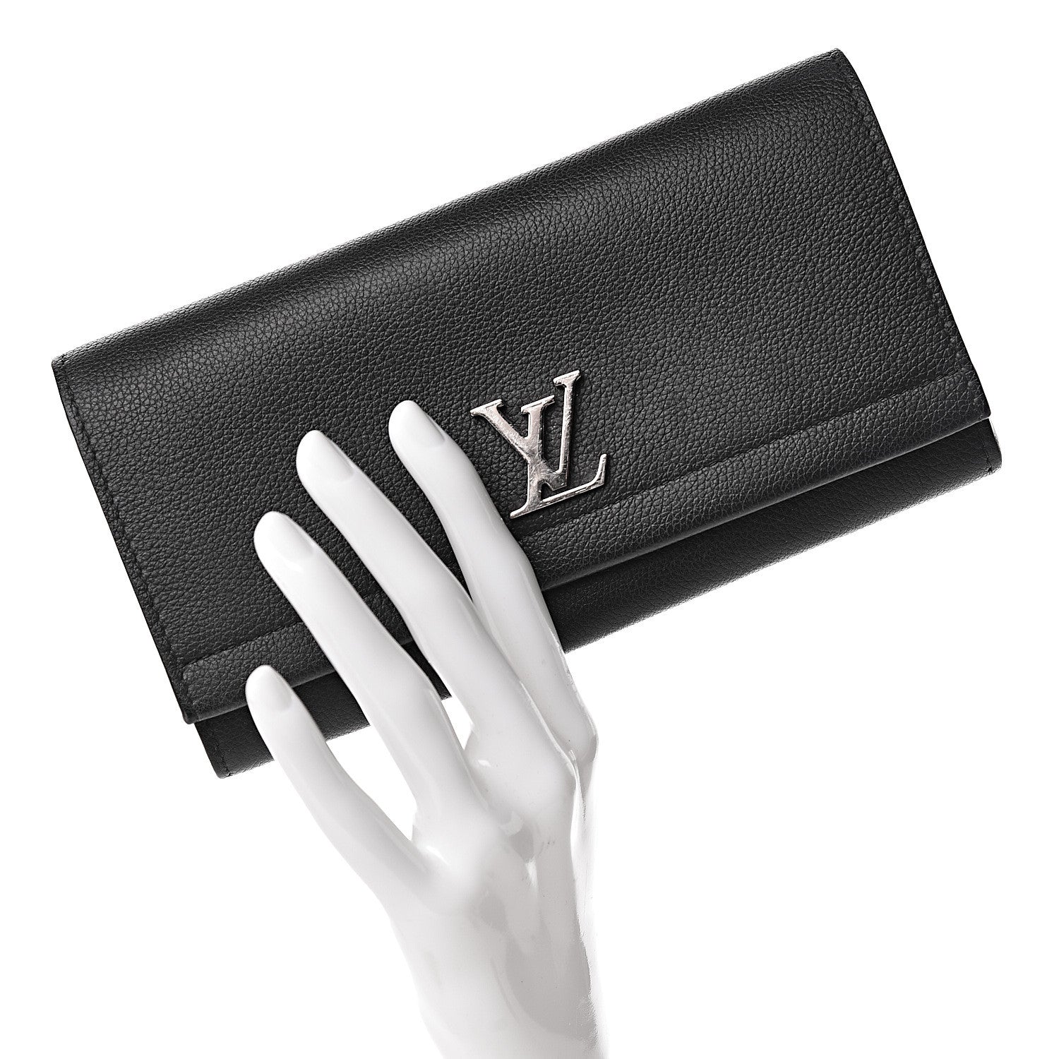 Louis Vuitton Calfskin Lockme II Wallet Black 2 of 11