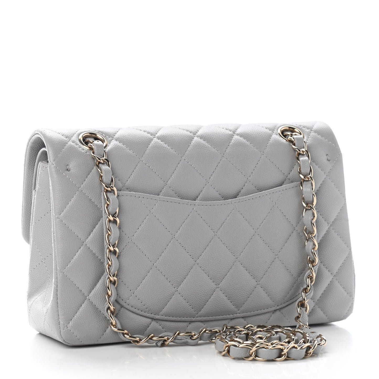 Caviar Quilted Small Double Flap Grey