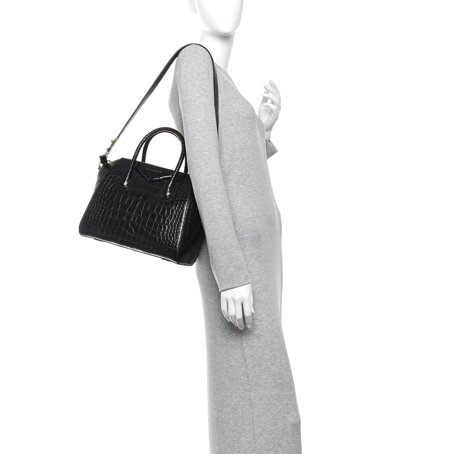 Calfskin Crocodile Embossed Small Antigona Black
