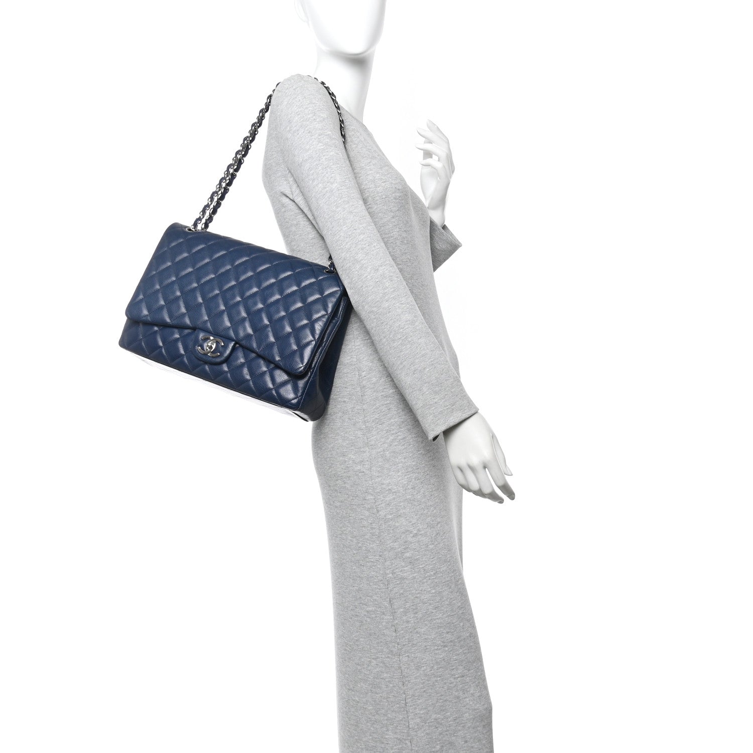 Chanel Caviar Quilted Maxi Double Flap Navy Blue 2 of 14