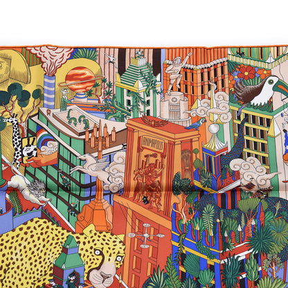 Hermes Silk Animapolis Scarf 90 Orange Vert Bleu 6 of 7