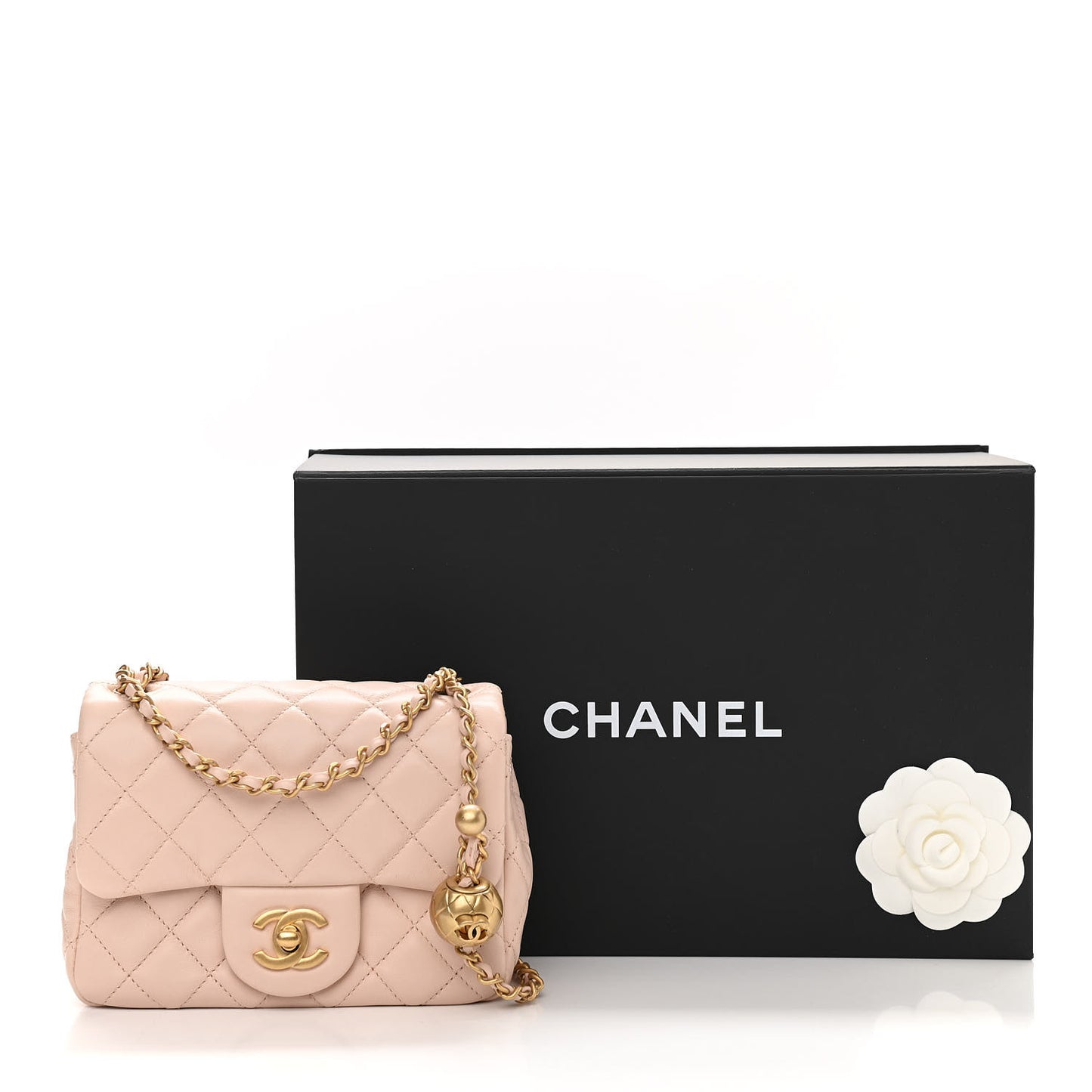 Lambskin Quilted Mini Pearl Crush Flap Light Beige
