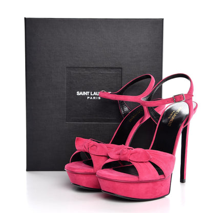 Saint Laurent Suede Bow Bianca 105 Platform Sandals Heels 39.5 Bubblegum 8 of 8