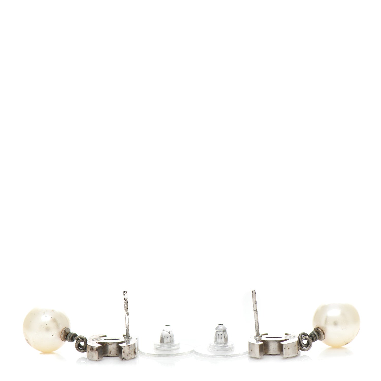 Chanel Baguette Crystal Pearl CC Drop Earrings Silver 4 of 5