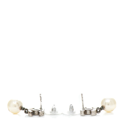 Chanel Baguette Crystal Pearl CC Drop Earrings Silver 4 of 5