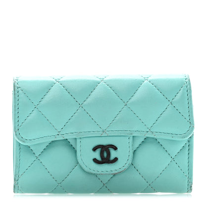 Chanel Lambskin Quilted Flap Card Holder Wallet Light Blue 1 of 12