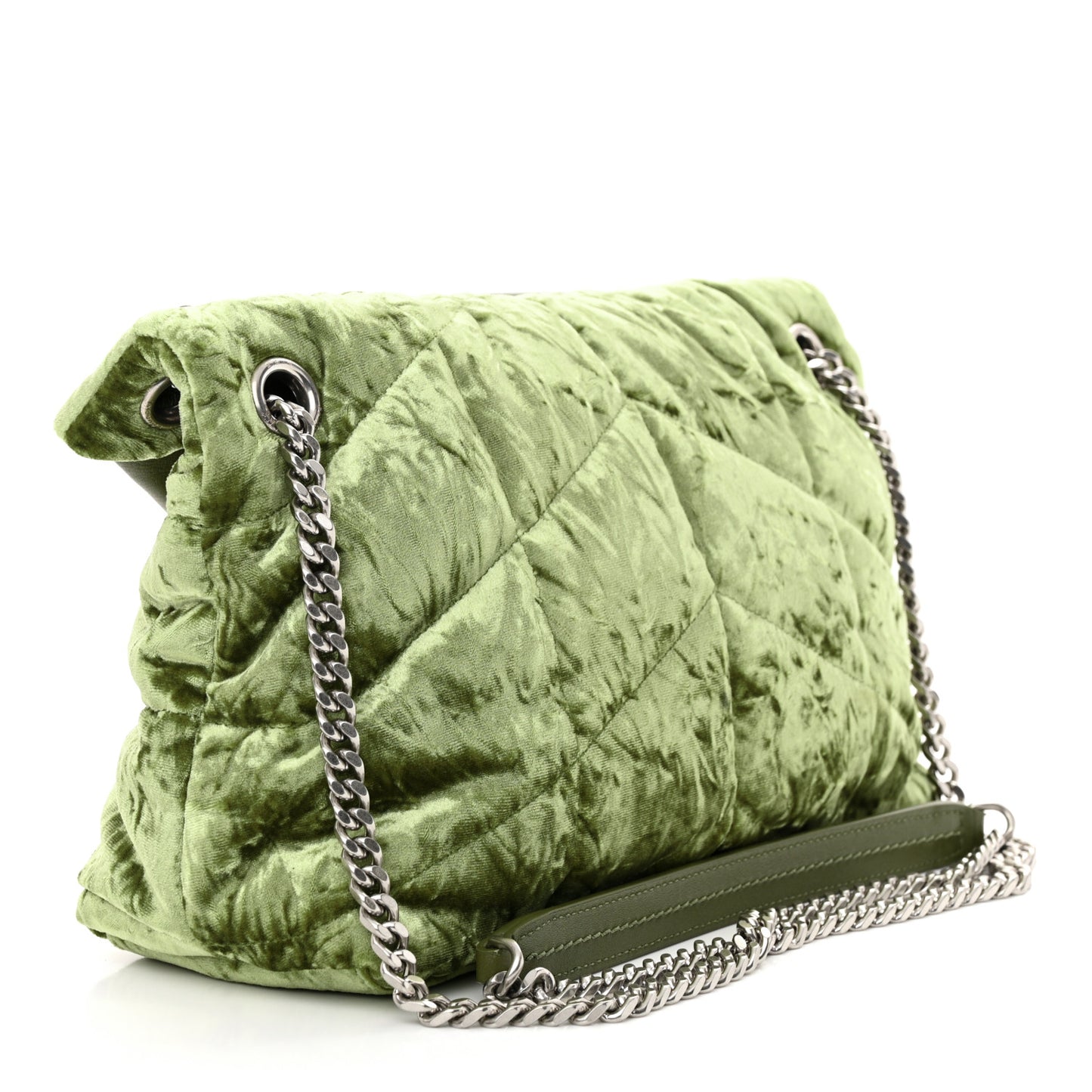 Crushed Velvet Quilted Small Loulou Puffer Monogram Chain Satchel Green