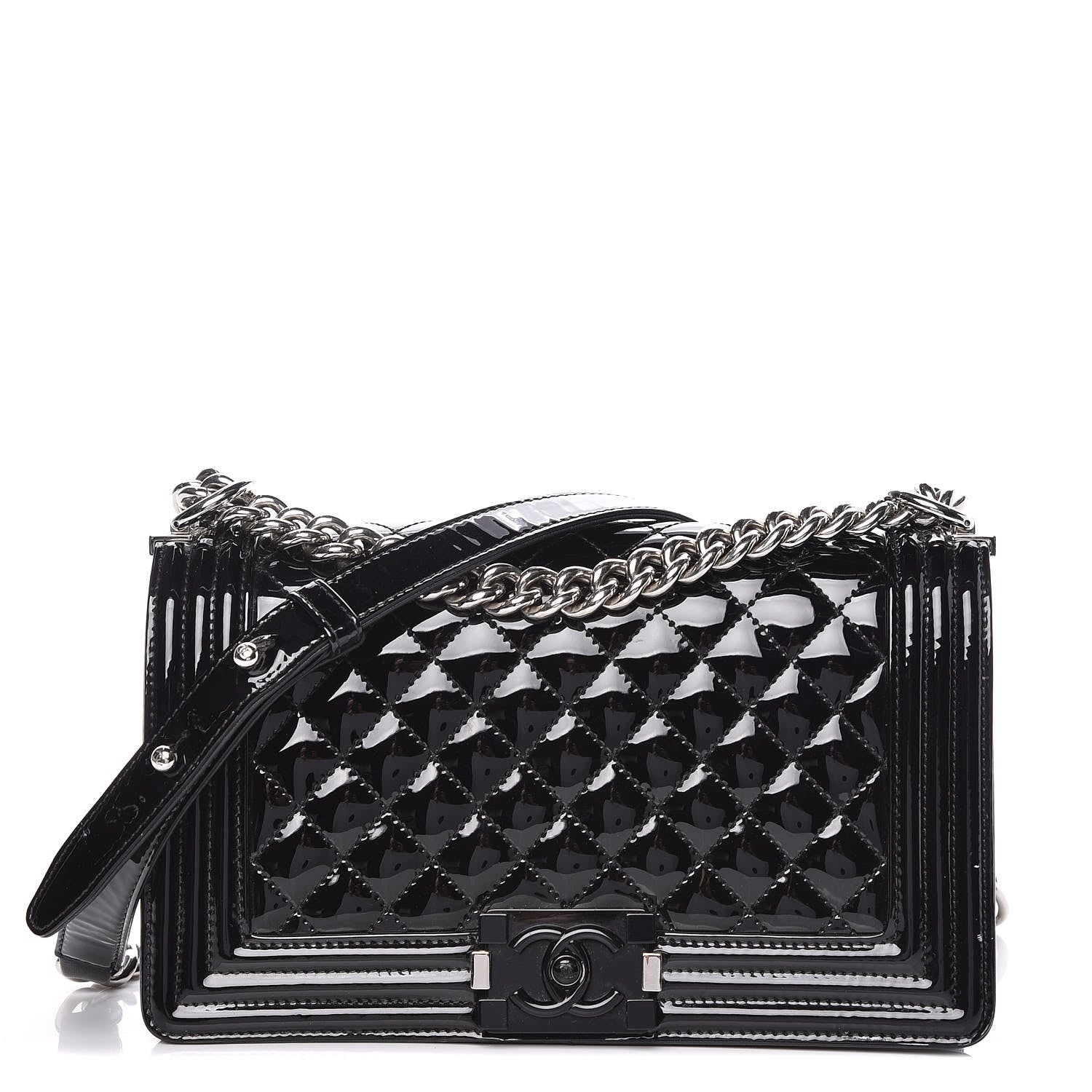 Chanel Patent Calfskin Quilted Medium Plexiglass Boy Flap Black 1 of 15