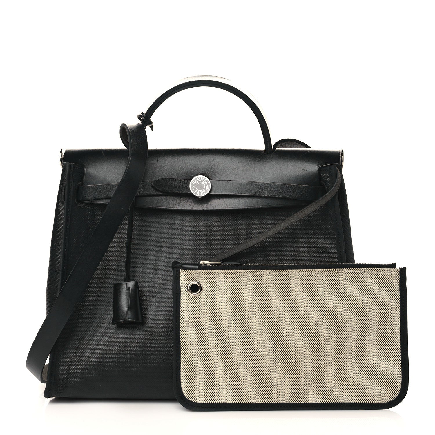 Hermes Toile H Berline Vache Hunter Herbag Zip PM 31 Black Ecru 1 of 11