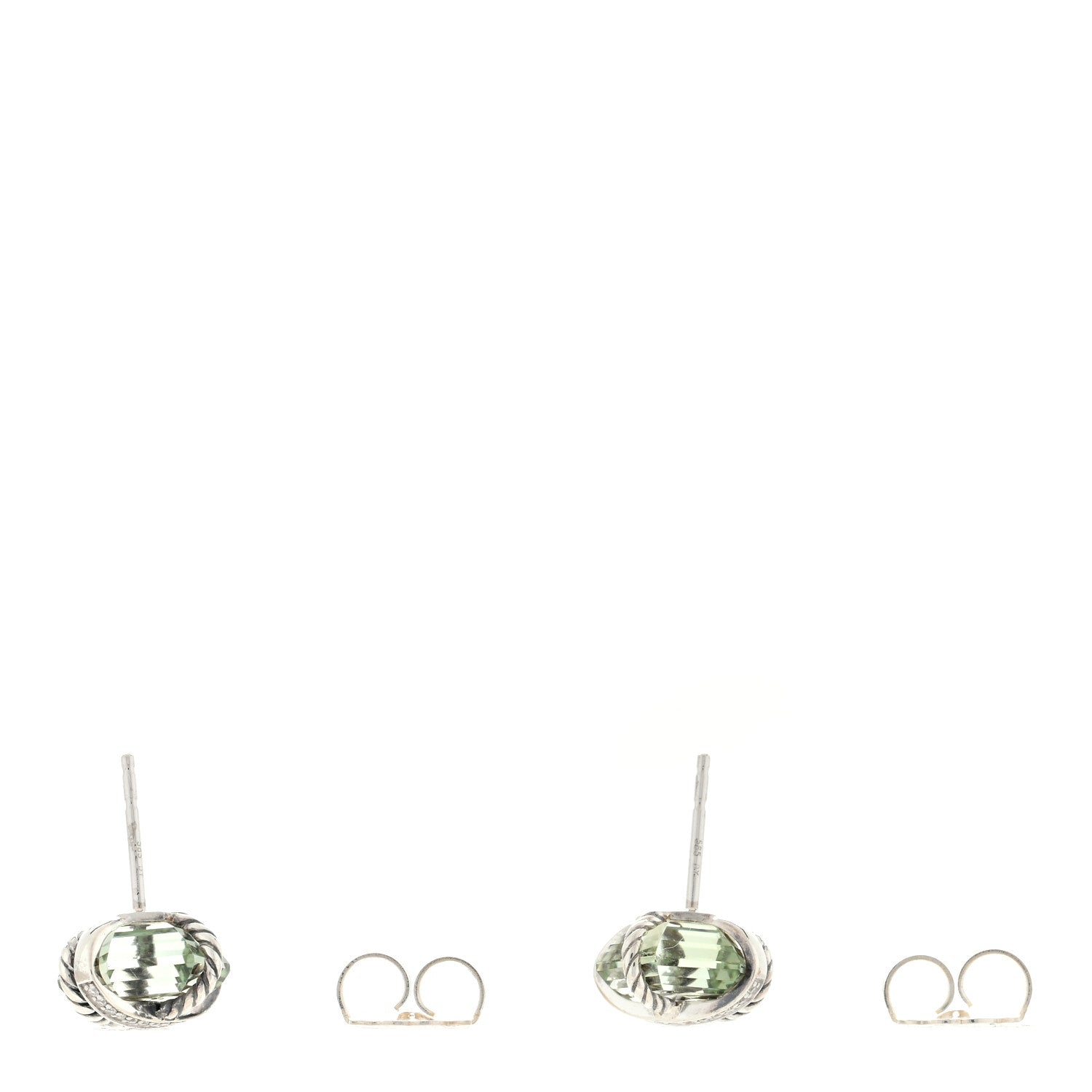 David Yurman Sterling Silver Diamond Prasiolite 10mm Cable Wrap Earrings 3 of 4