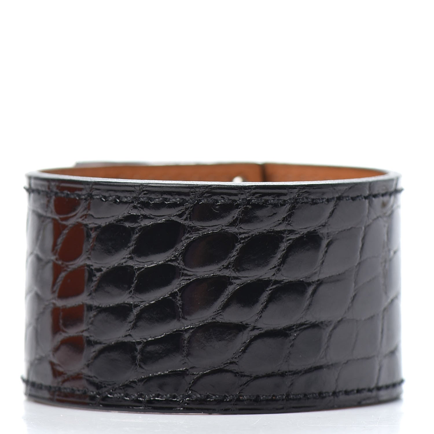 Hermes Shiny Alligator Kelly Dog Cuff Black 2 of 5
