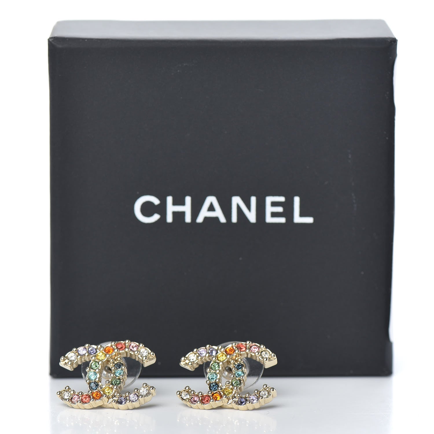 Chanel Crystal Over The Rainbow CC Earrings Gold Multicolor 5 of 5