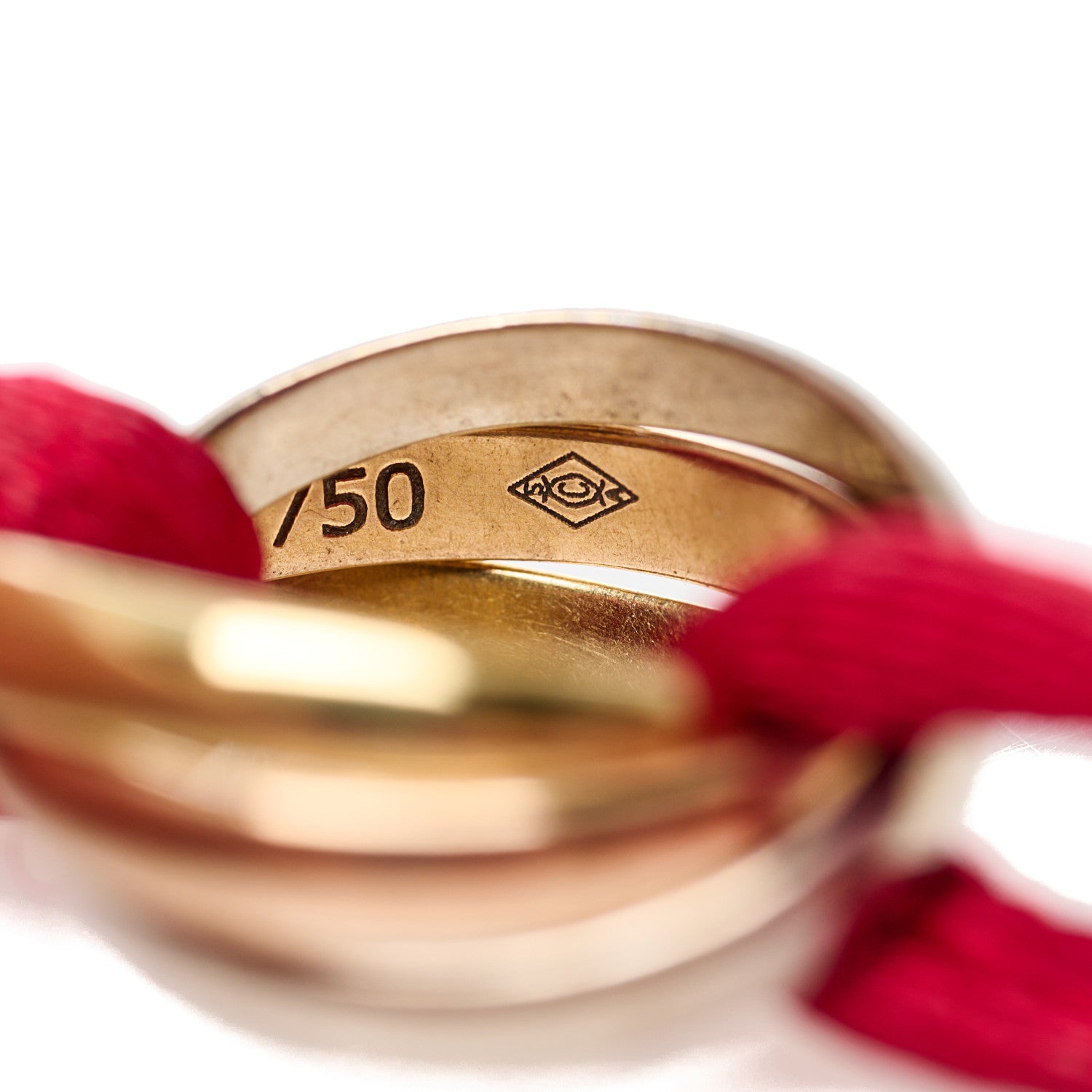 Cartier 18K Pink Yellow White Gold Trinity Cord Bracelet Red 3 of 7