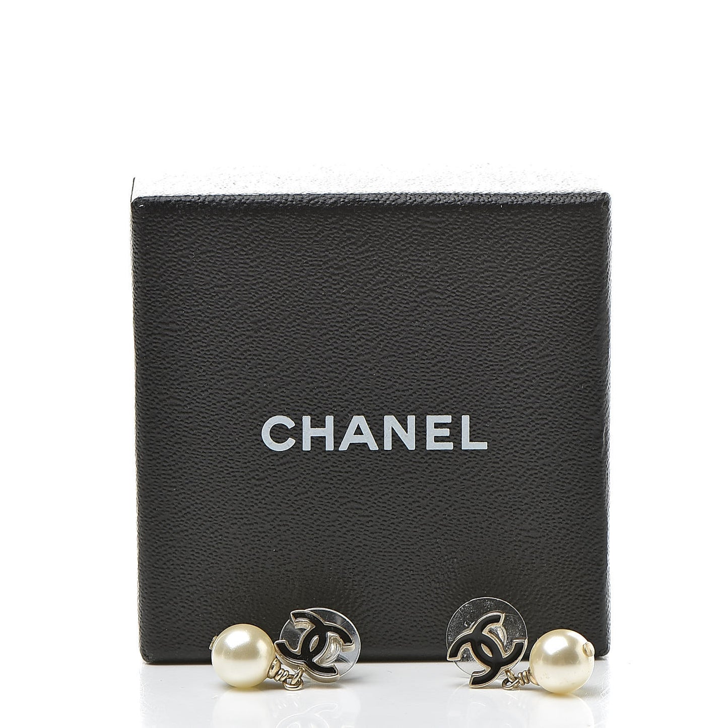 Pearl Enamel CC Drop Earrings Black Gold