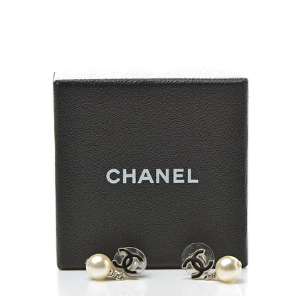 Chanel Pearl Enamel CC Drop Earrings Black Gold 6 of 6