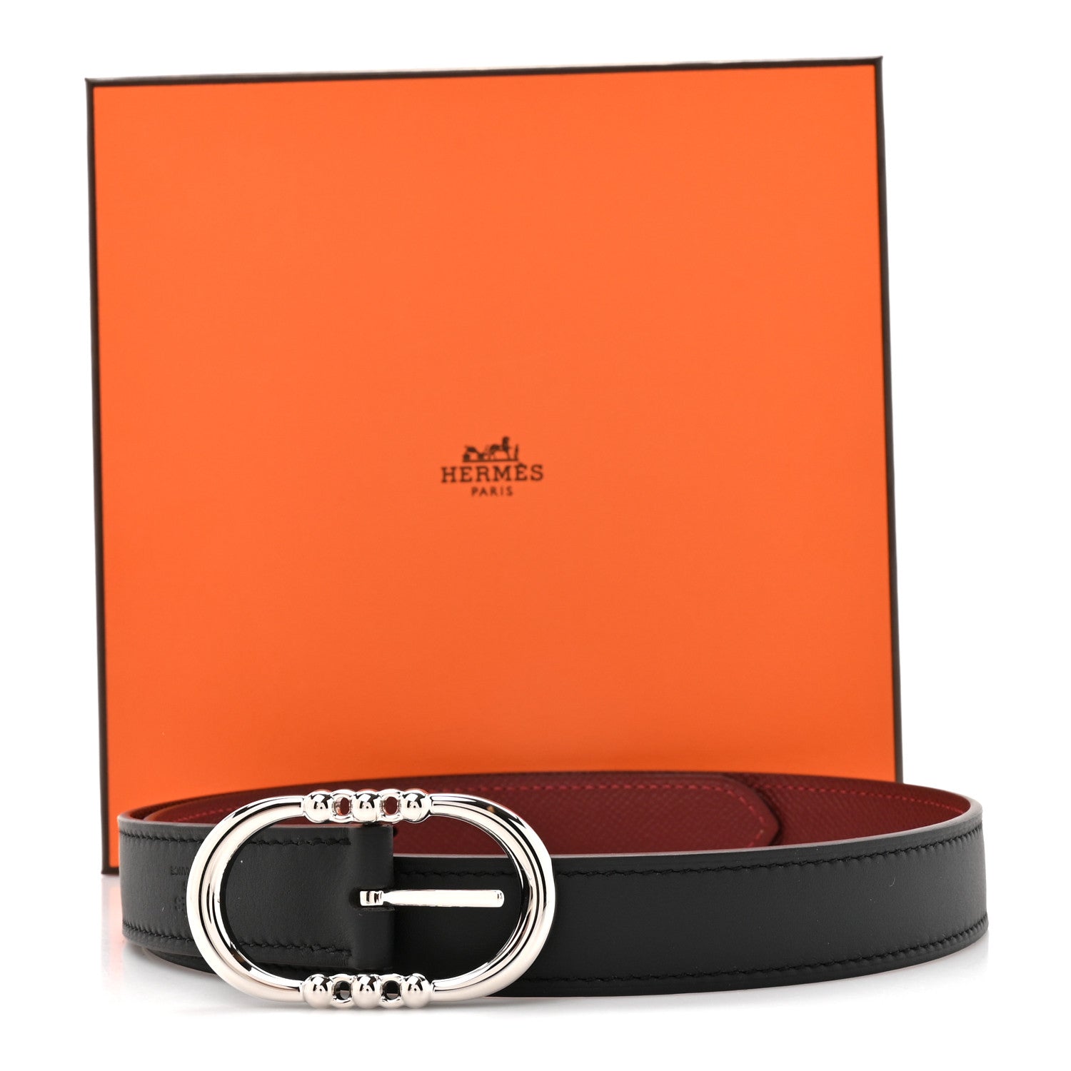 Hermes Swift Epsom 24mm Mors More Belt 70 28 Black Rouge H 6 of 6