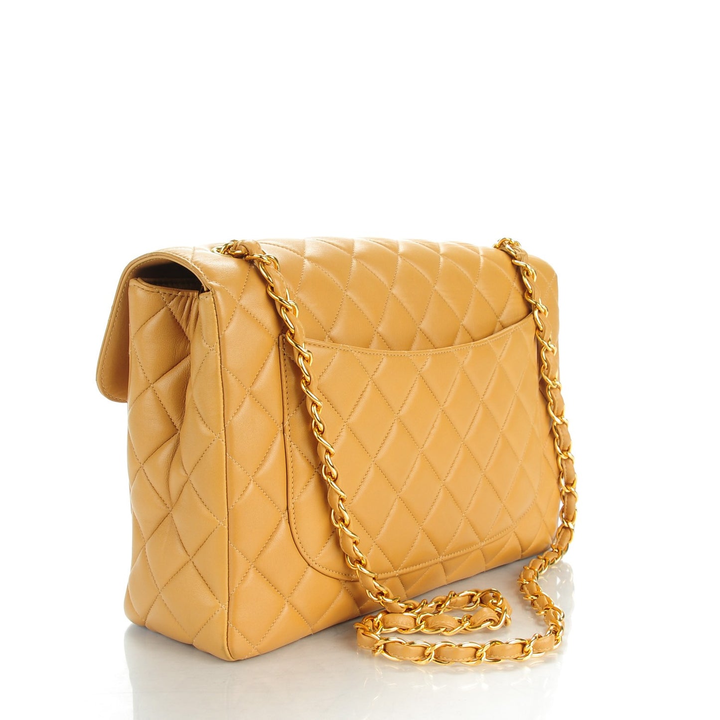 Lambskin Quilted Jumbo Single Flap Beige