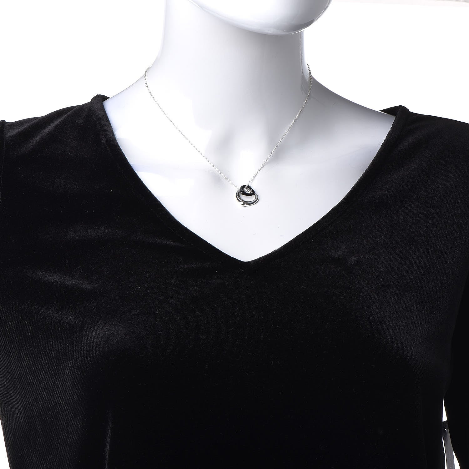 Tiffany Sterling Silver Black Jade Elsa Peretti Open Heart Pendant Necklace 2 of 7