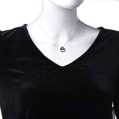 Tiffany Sterling Silver Black Jade Elsa Peretti Open Heart Pendant Necklace 2 of 7