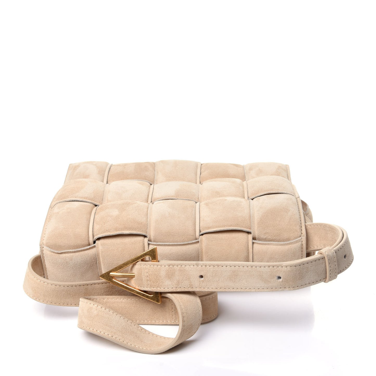 Suede Calfskin Maxi Intrecciato Padded Cassette Crossbody Bag Sand