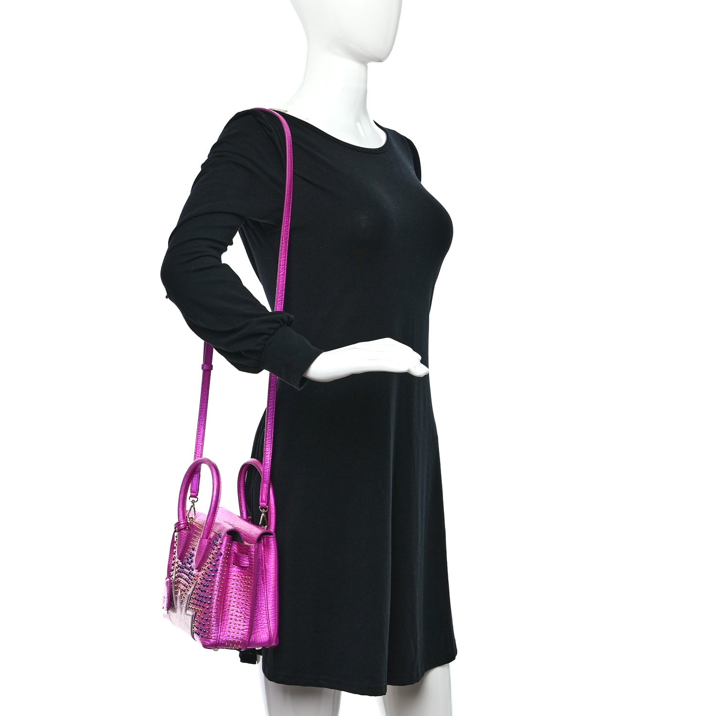 Metallic Calfskin Cyber Studs Mini Milla Tote Electric Pink