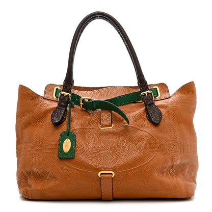 Fendi Cuoio Romano Selleria Large Villa Borghese Tote Meile Brown Green 1 of 14
