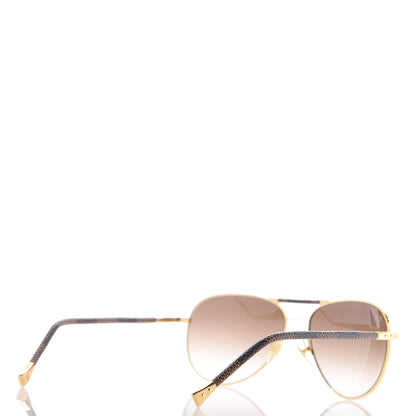 Louis Vuitton Damier Ebene Conspiration Pilote Aviator Sunglasses Z0202U Gold 3 of 6