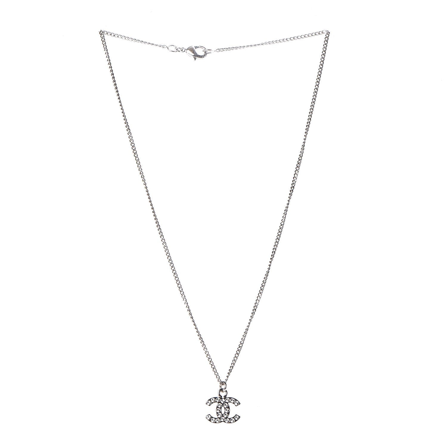 Chanel Crystal Timeless CC Necklace Silver 3 of 5