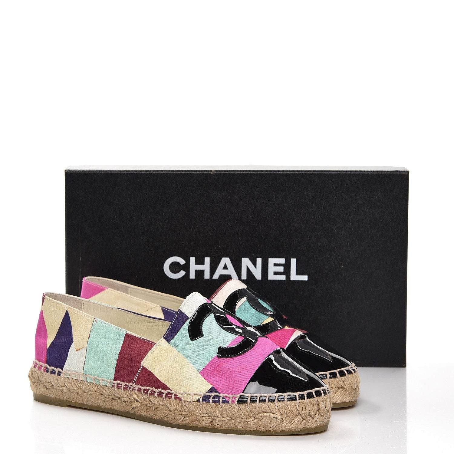 Chanel Patent Fabric Striped CC Espadrilles 37 Multicolor Black 6 of 10