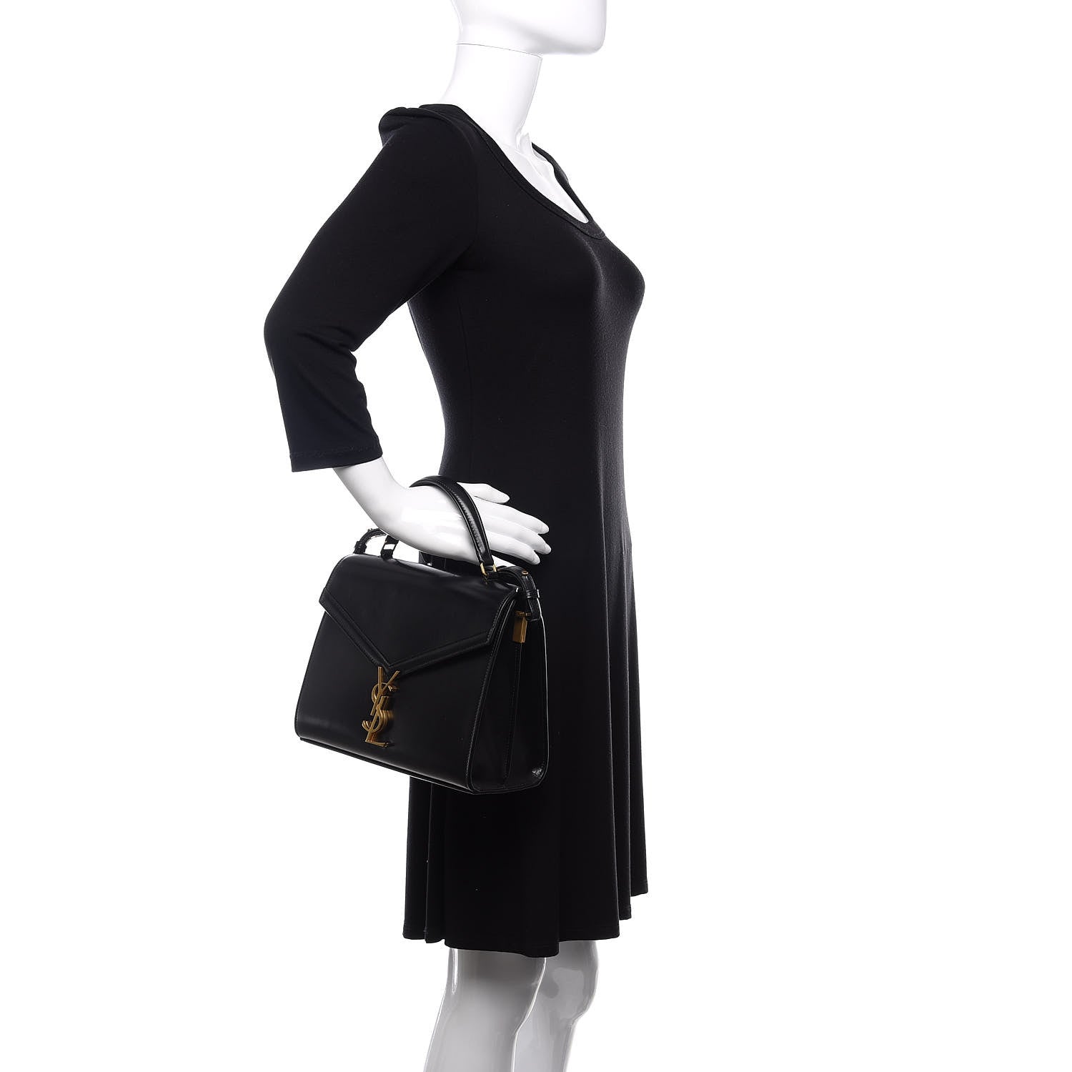 Saint Laurent Smooth Calfskin Medium Classic Monogram Cassandra Top Handle Black Rouge Legion 4 of 13