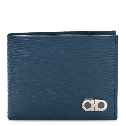 Salvatore Ferragamo Stamped Calfskin Gancini Revival Bi-Fold Wallet Blue 1 of 8