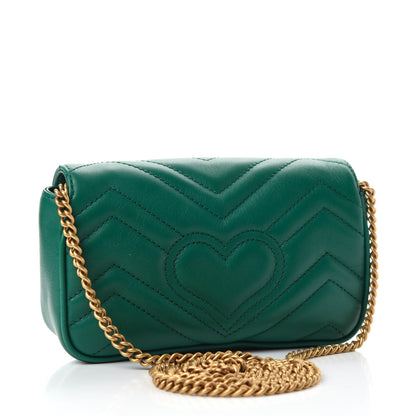 Gucci Calfskin Matelasse Super Mini GG Marmont Shoulder Bag Emerald Green 3 of 11