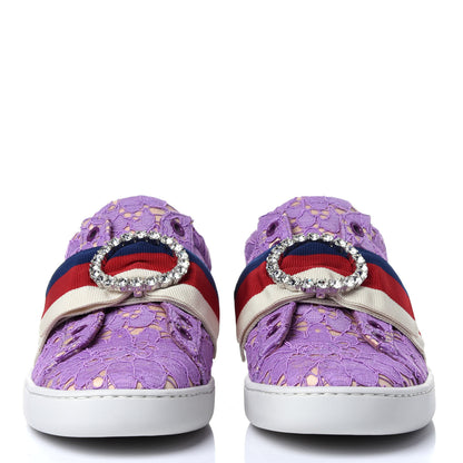 Gucci Lace Crystal Sylvie Web Flower Leaf Womens Ace Sneakers 35.5 Wisteria Perfect Pink 2 of 11