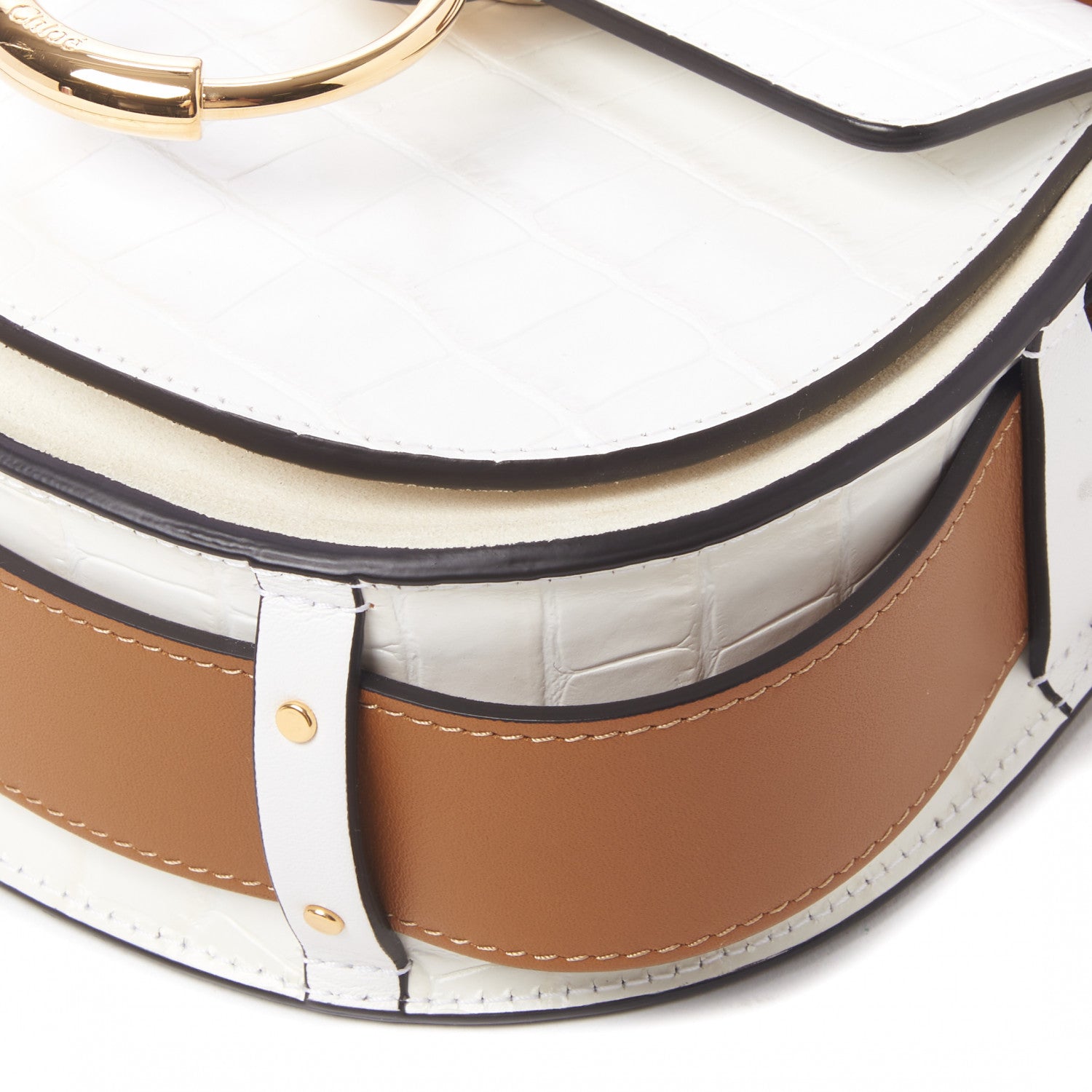 Chloe Calfskin Crocodile Embossed Small Tess Bag Brilliant White 5 of 8