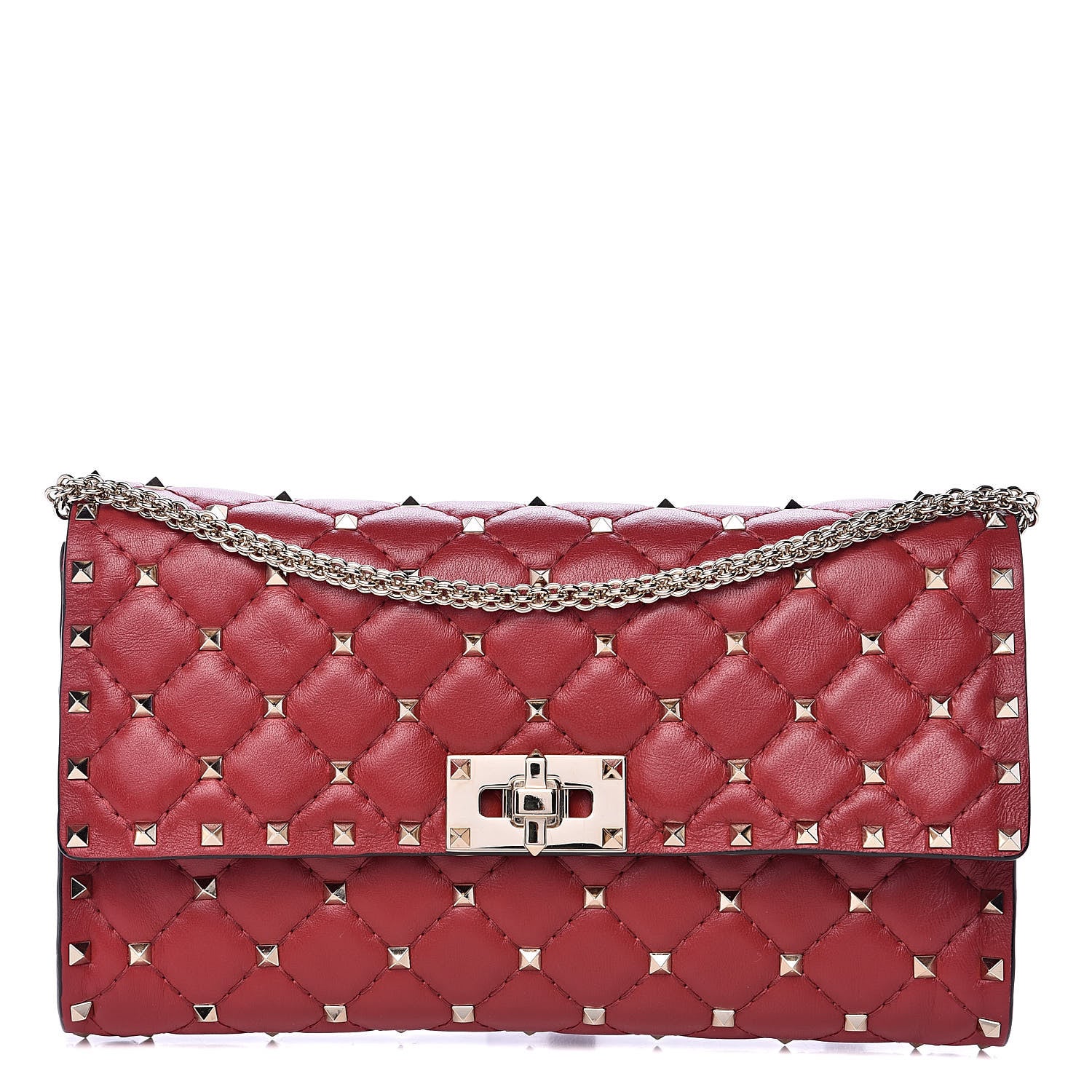 Valentino Garavani Nappa Rockstud Spike Wallet on Chain Rubino 1 of 9