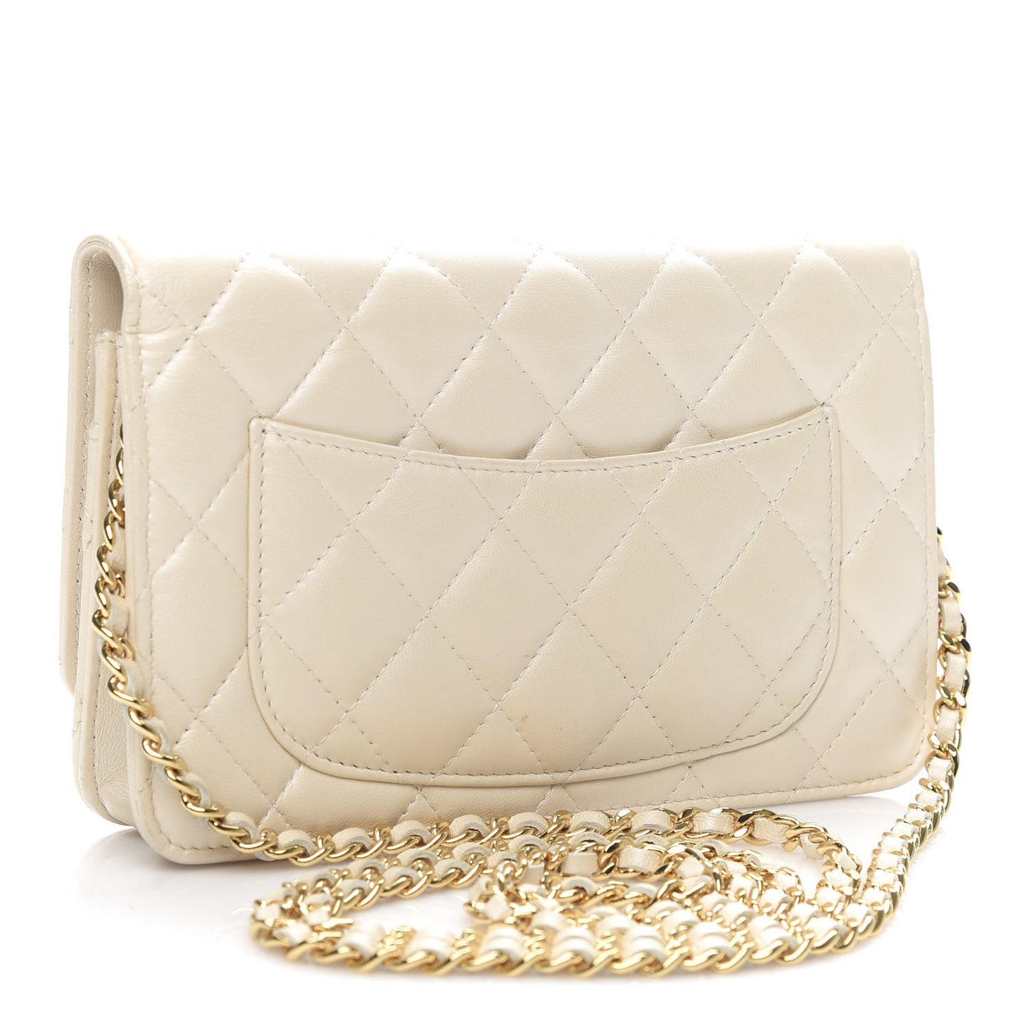 Pearly Lambskin Quilted Wallet On Chain WOC Light Beige