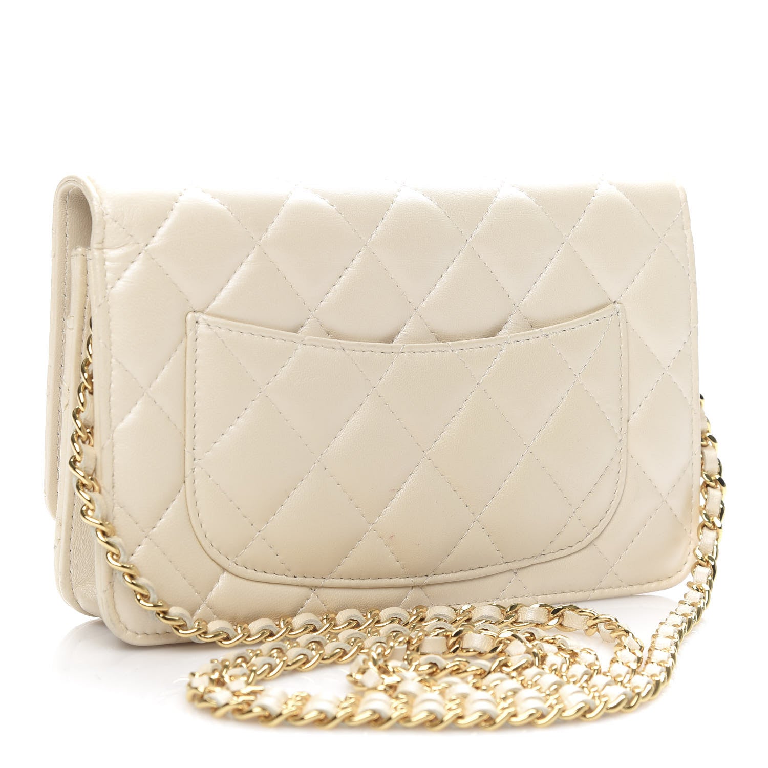 Chanel Pearly Lambskin Quilted Wallet On Chain WOC Light Beige 3 of 11