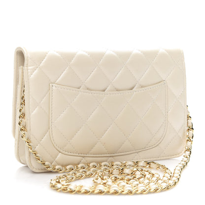 Chanel Pearly Lambskin Quilted Wallet On Chain WOC Light Beige 3 of 11
